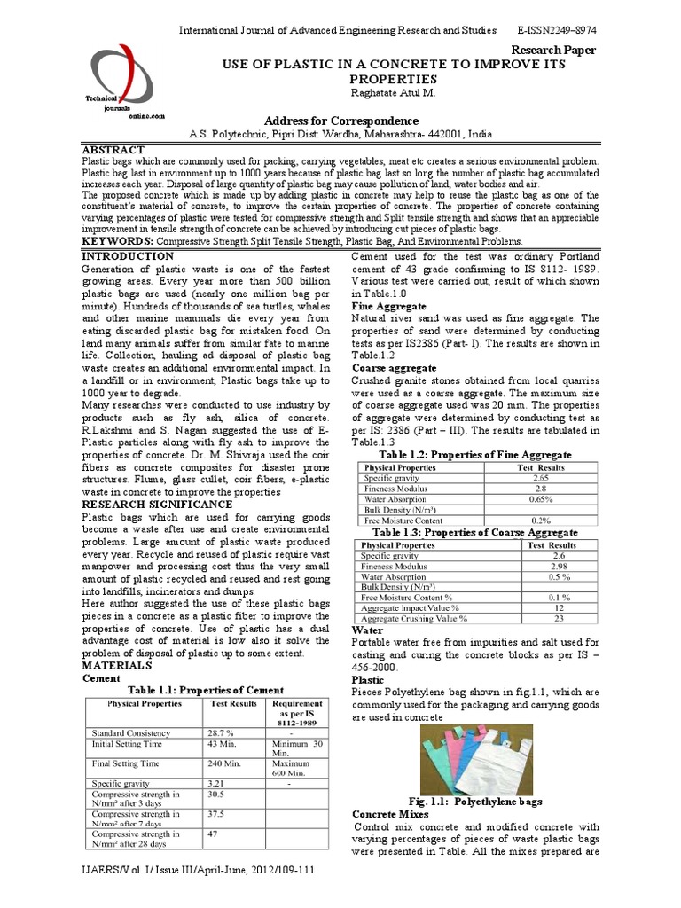 Use of plastic in a concrete to improve pdf