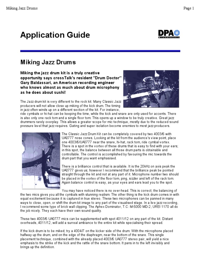 Miking Jazz Drums PDF PDF Drum Kit Microphone