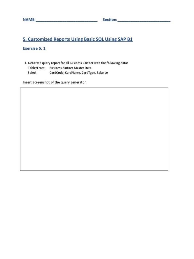 Customized Reports Using Basic SQL Using SAP B1: NAME: - Section | PDF ...