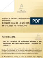 Reinserción de Hondureños Migrantes Retornados: Secretaría de Relaciones Exteriores y Cooperación Internacional