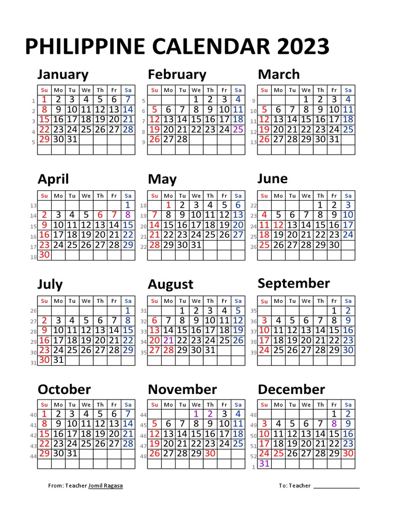 PH 2023 Calendar Philippines PDF