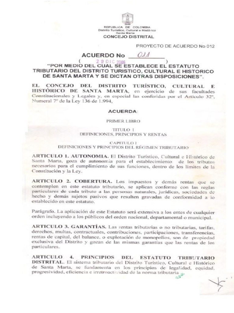 Estatuto Tributario Santa Marta PDF