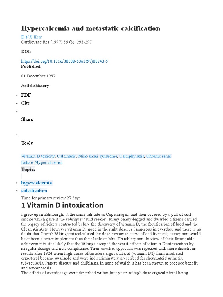 Hypercalcemia and Metastatic Calcification 1 Vitamin D Intoxication