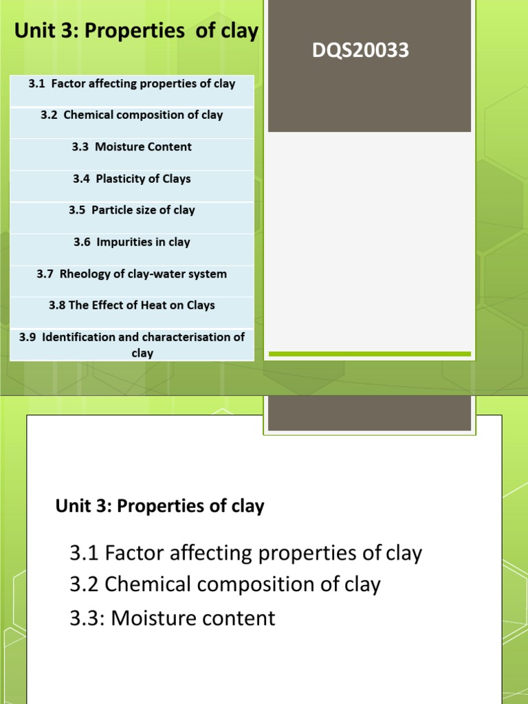Unit 3 Properties of Clay PDF Minerals Clay