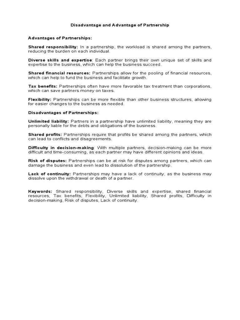 Disadvantage and advantage of partnership pdf partnership equity