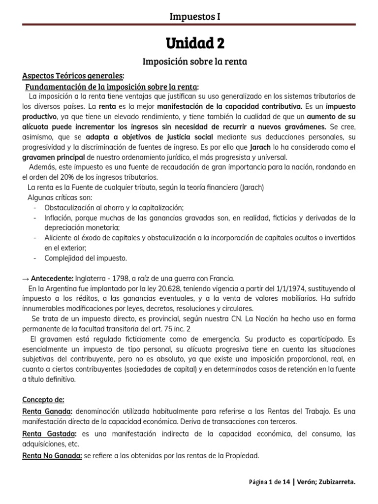 Unidad 2: Imposición Sobre La Renta | PDF | Impuestos | Impuesto sobre ...