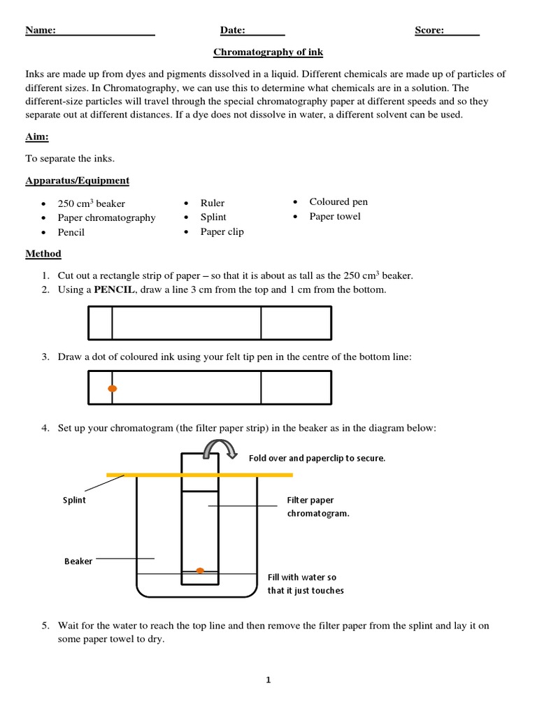 Answer KeyChromatography Worksheet PDF Chromatography Ink