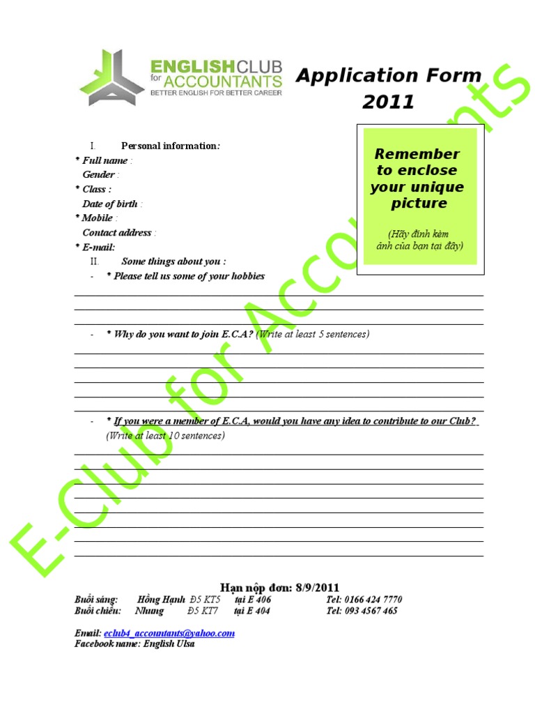 E.C.A Club Application Form | PDF
