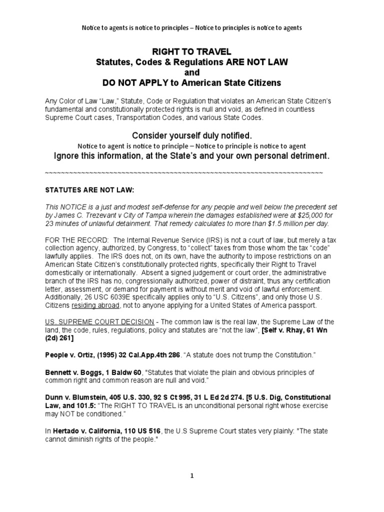 Color of Law Status and Codes Are Not Law Passport PDF Supreme