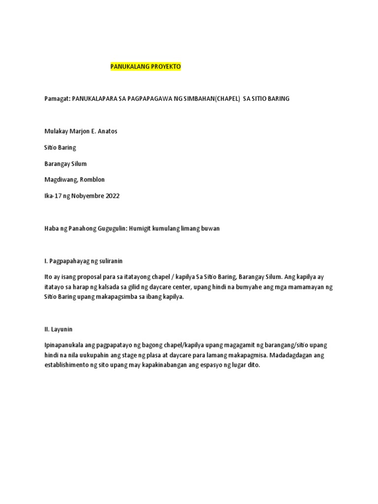 Panukalang Proyekto Sa Filipino | PDF