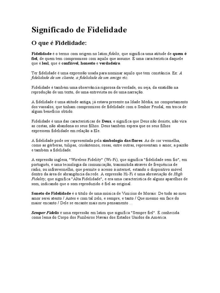 Definição e Significado de Fidelidade | PDF | Fidelidade | Sem fio