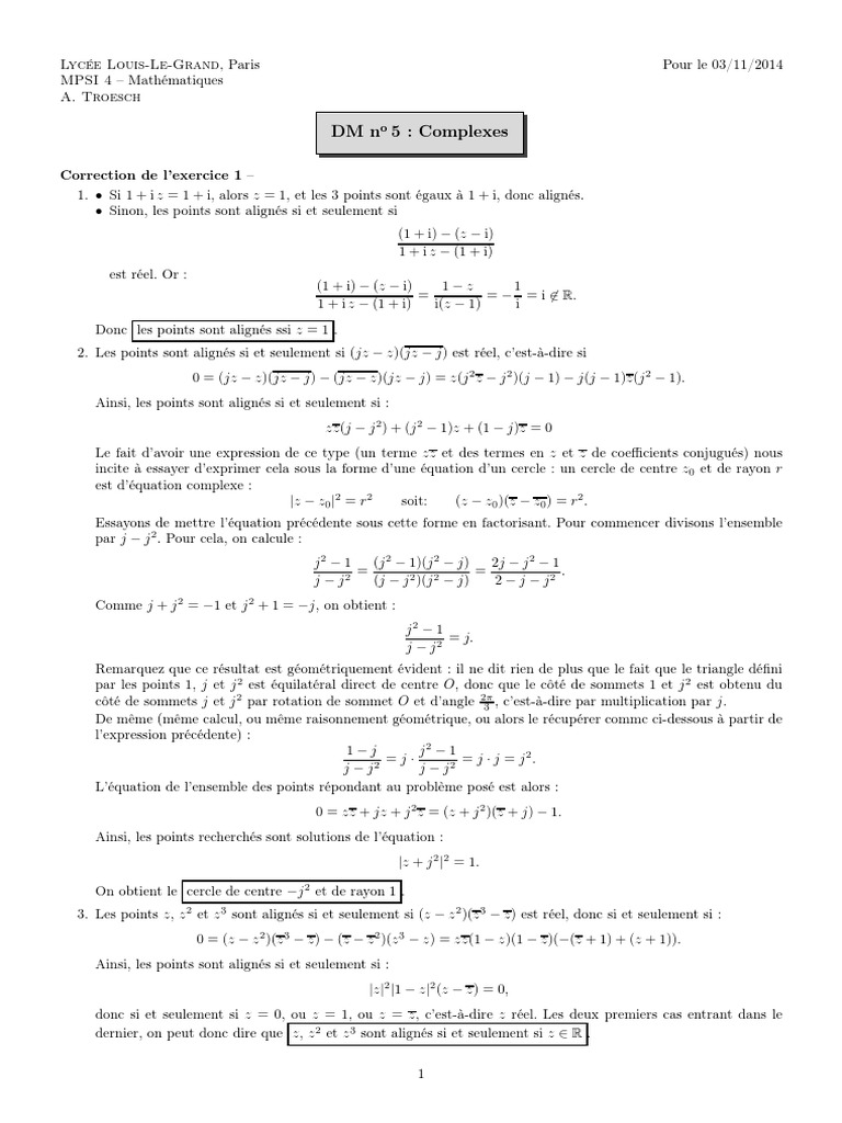 Correction DM 5 : Mathématiques Complexes | PDF | Triangle | Zéro d'une ...