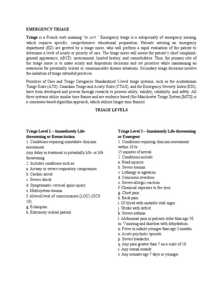Emergency Triage Pdf Feeling Medical Specialties
