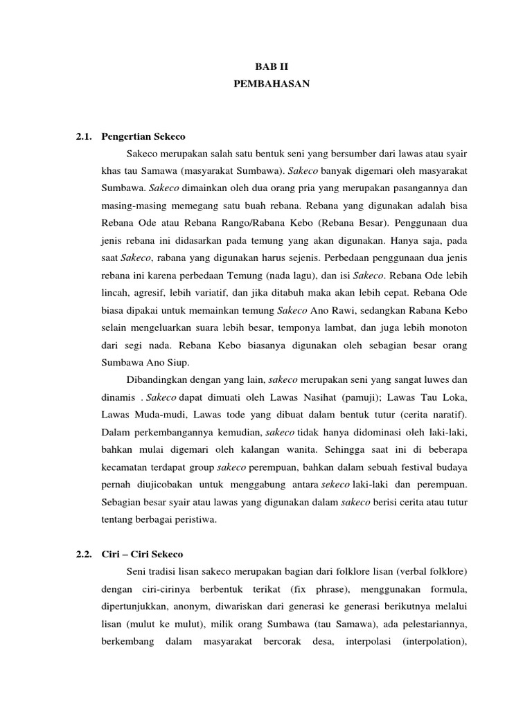 Seni Tradisi Sakeco Sumbawa | PDF