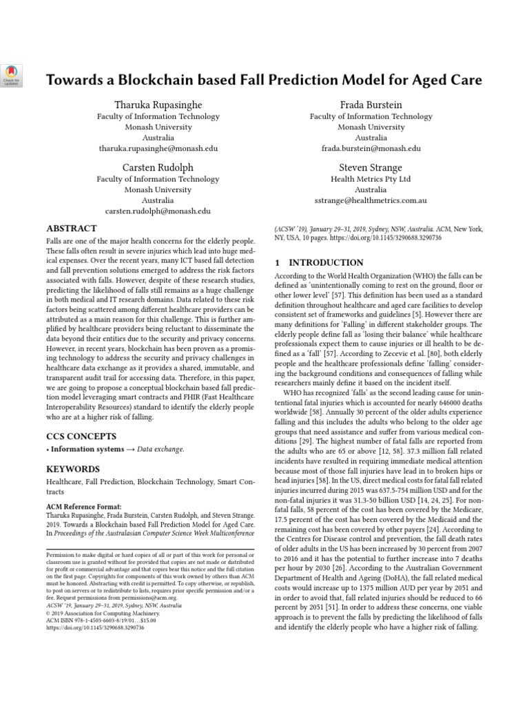Towards A Blockchain Based Fall Prediction Model For Aged Care ...