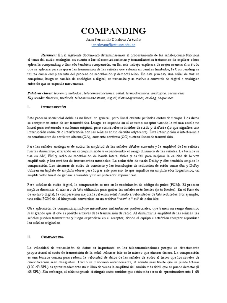 Companding: Juan Fernando Córdova Arévalo | PDF | Ingeniería de audio ...