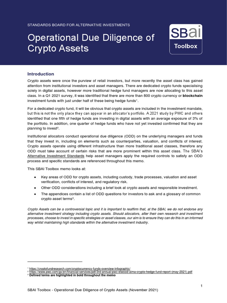 Operational Due Diligence On Crypto Assets | Download Free PDF