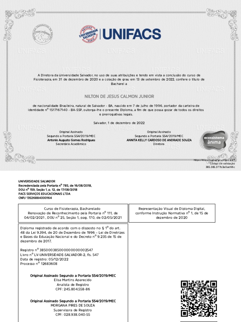 Diploma Conclusão Fisioterapia | PDF, image size:768x1024