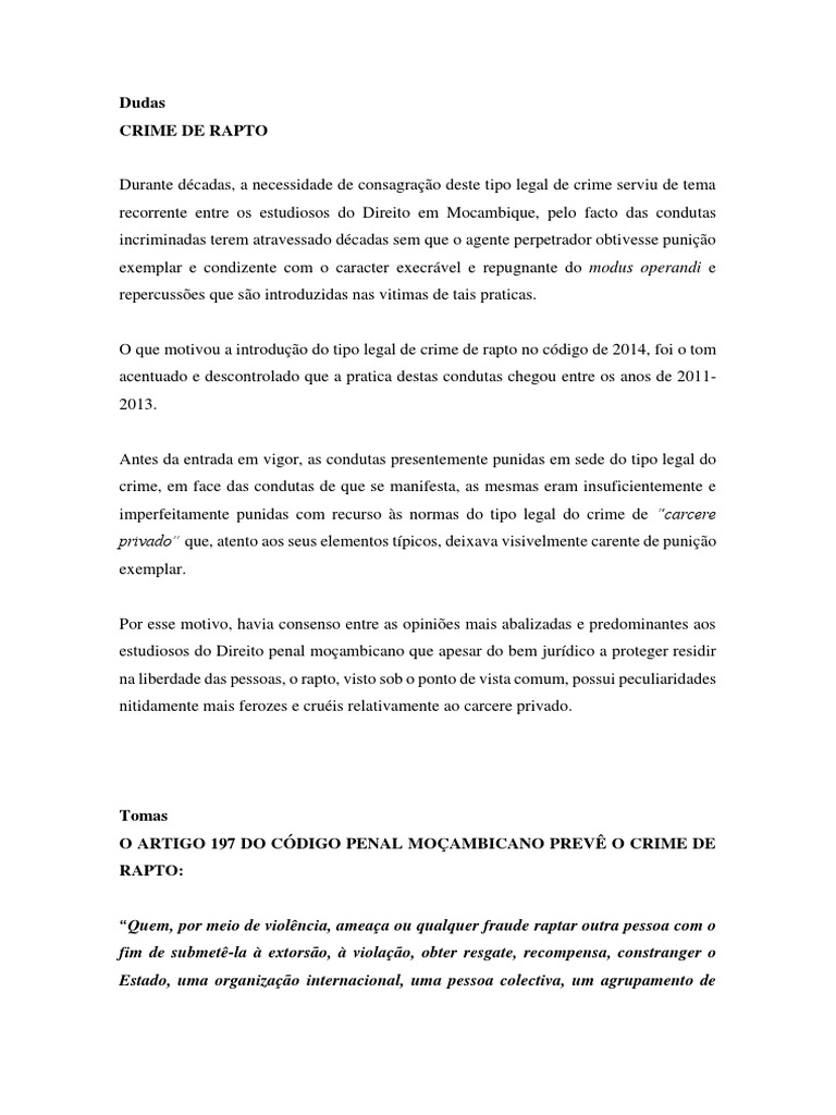 Rapto | PDF | Crimes | Crime e Violência