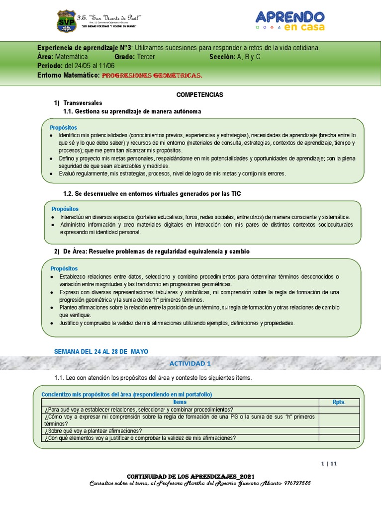 Cont Exp Aprend Virt3 Mat3 Prog - Geom | PDF | Aprendizaje | Evaluación