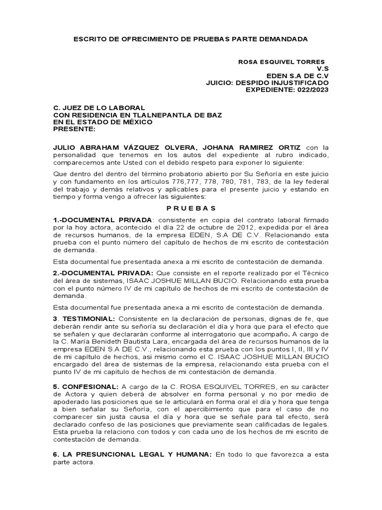 Ofrecimiento de Pruebas | PDF | Justicia | Crimen y violencia