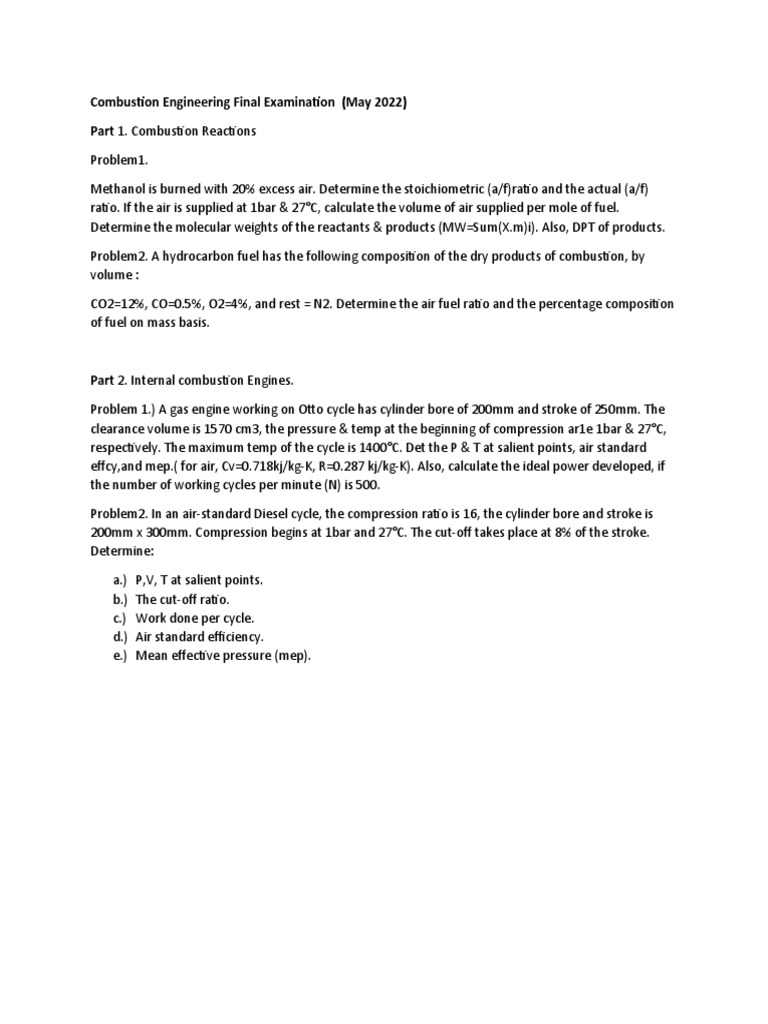 Combustion Engineering Exam Solutions | PDF