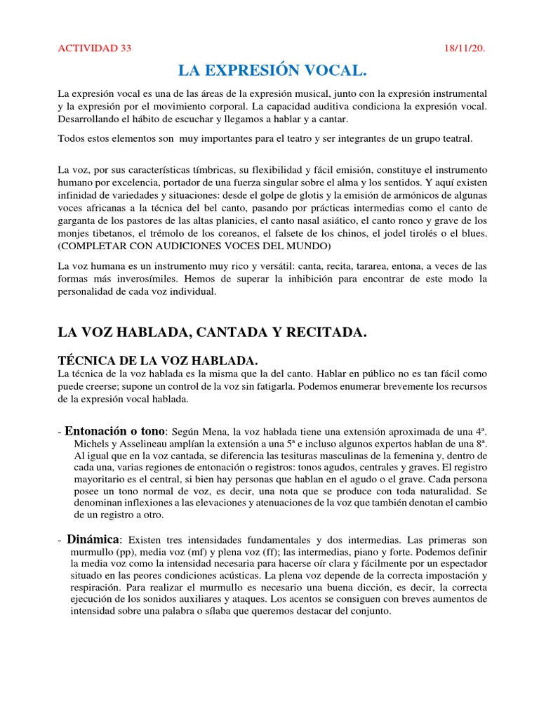 La Expresión Vocal en el Canto | PDF | Canto | Voz humana