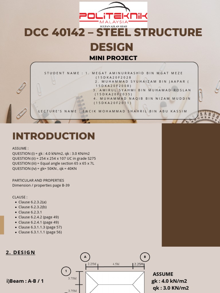 Steel Structure Design Mini Project | PDF | Building Engineering ...