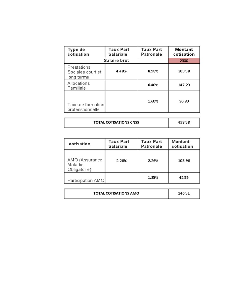 Taux de Cotisation CNSS Maroc 2024 | PDF