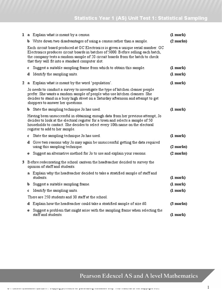 Applied Unit 1 Statistical Sampling Qp Pdf Sampling Statistics