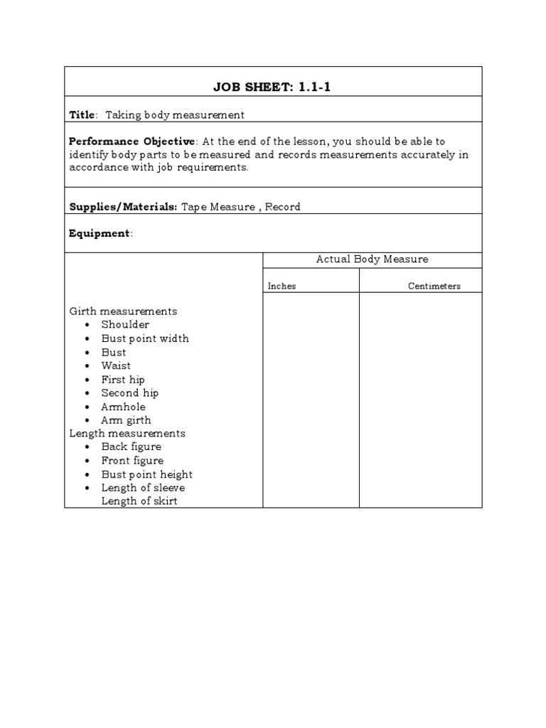 Taking Body Measurements PDF