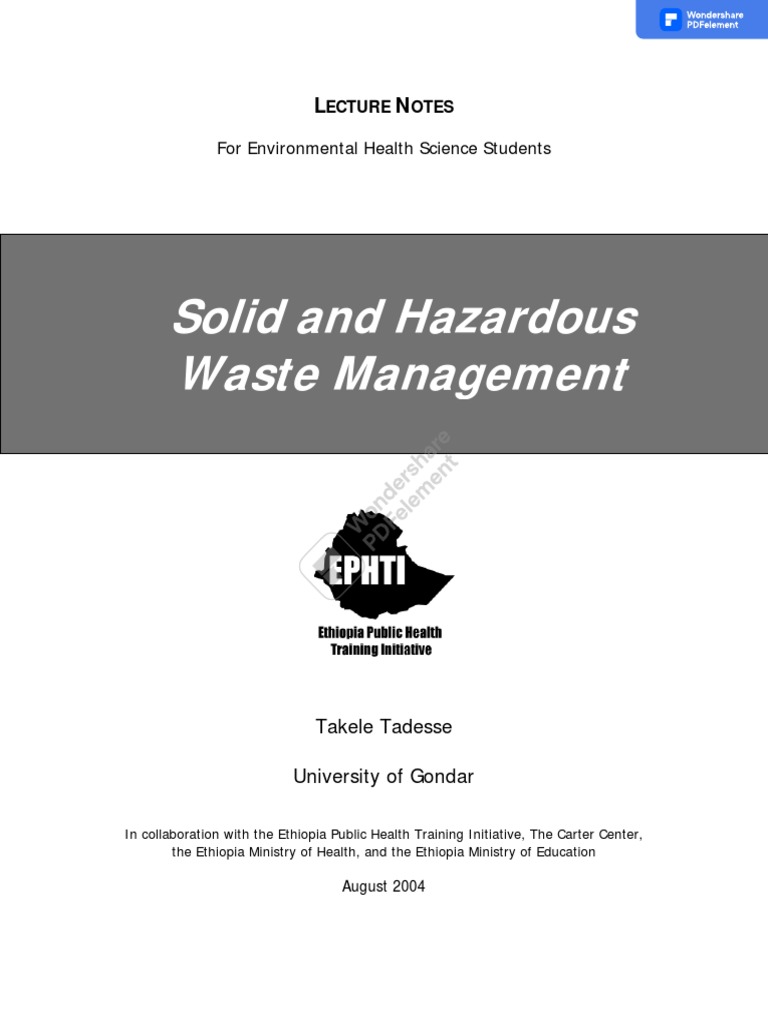 LECTURE NOTES Solid and Hazardous Waste PDF Municipal Solid Waste