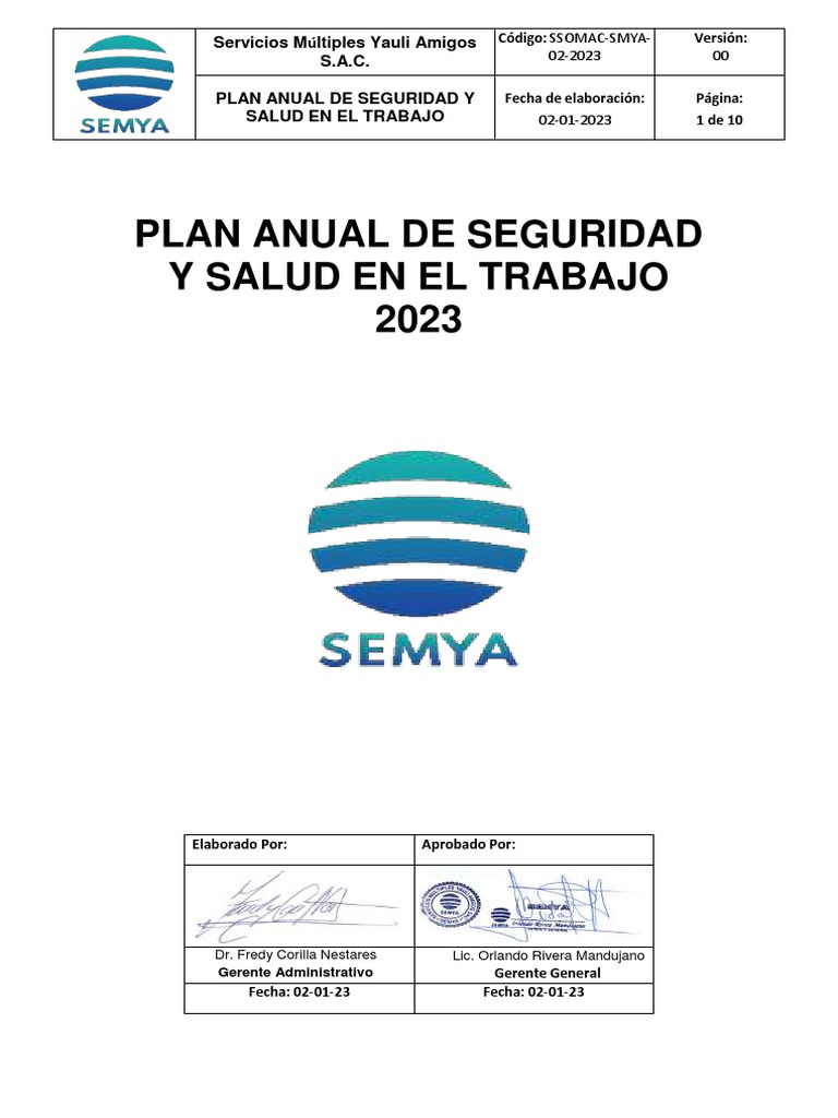 Plan Anual de Seguridad y Salud en El Trabajo 2023 | PDF | Seguridad y