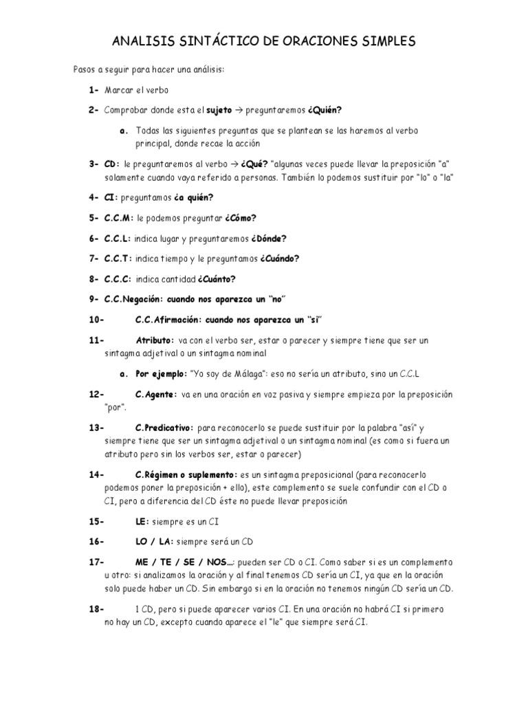 Analisis Sinctáctico de Oraciones Simples | PDF | Artes del Lenguaje y ...