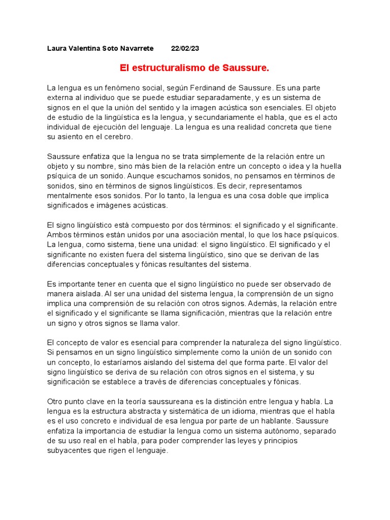 El estructuralismo lingüístico de Ferdinand de Saussure la lengua como