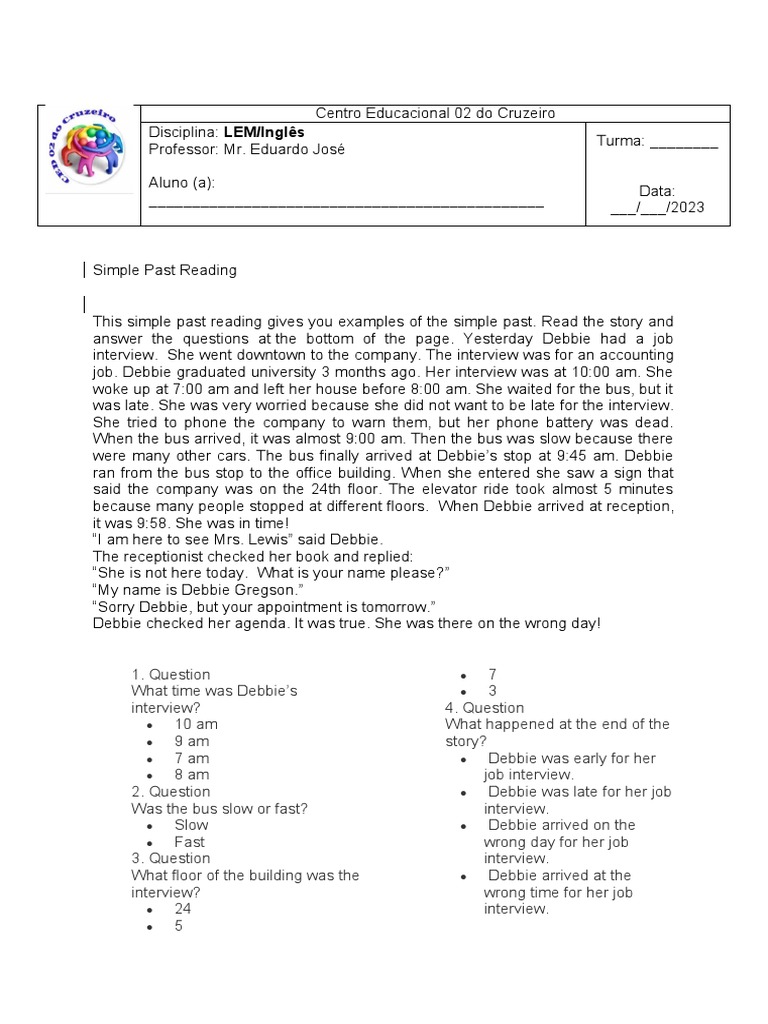 Simple Past Reading | PDF