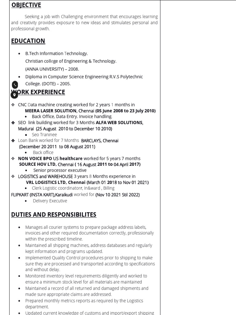 Karthick's Professional Profile and Skills | PDF | Logistics | Warehouse
