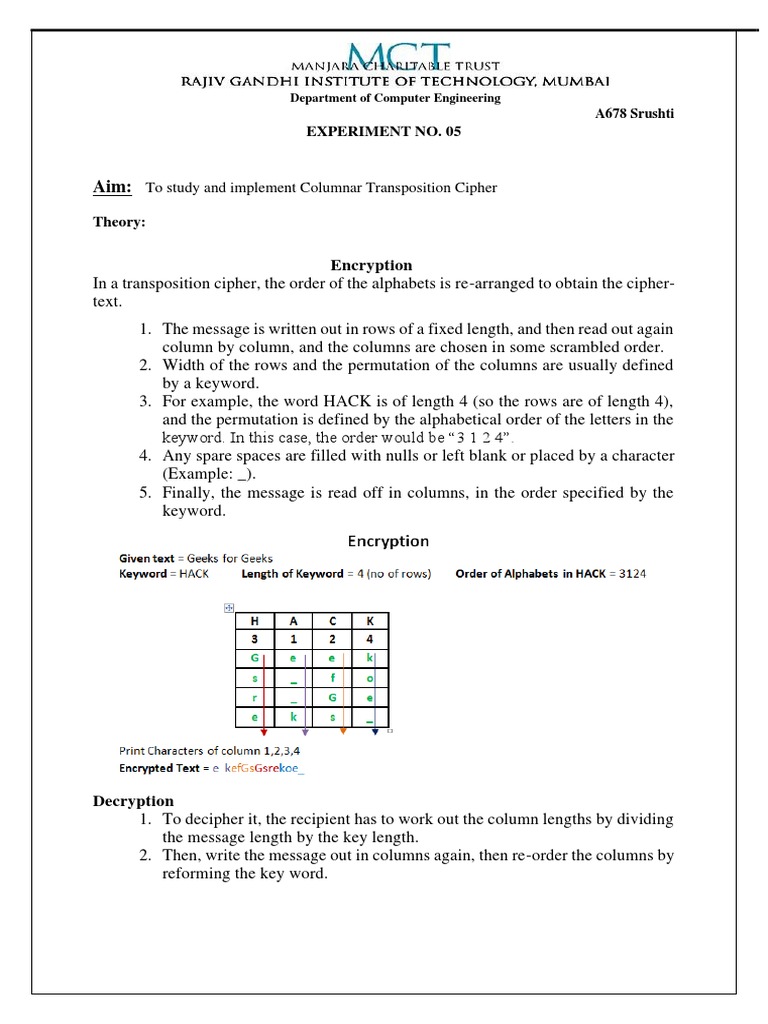 Encryption: To Study and Implement Columnar Transposition Cipher | PDF ...