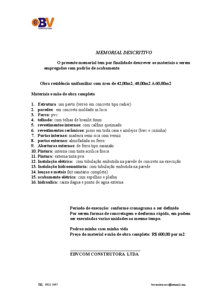 Memorial Descritivo de Construção Residencial | PDF | Computadores