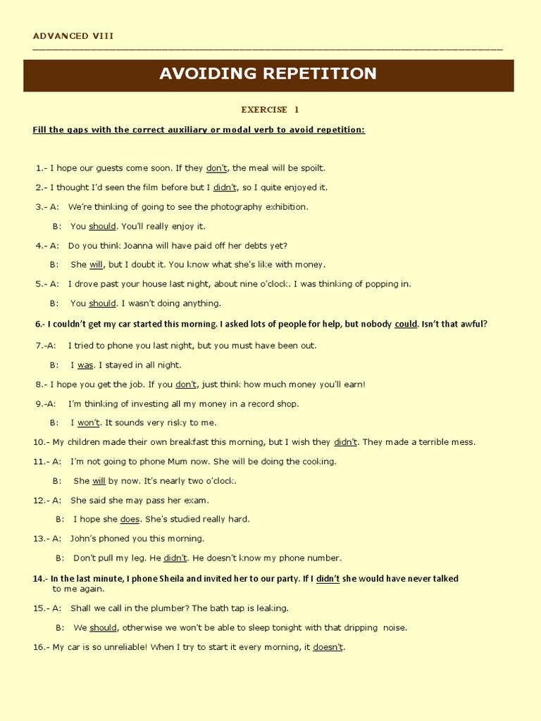 Exercises for Avoiding Repetition | PDF