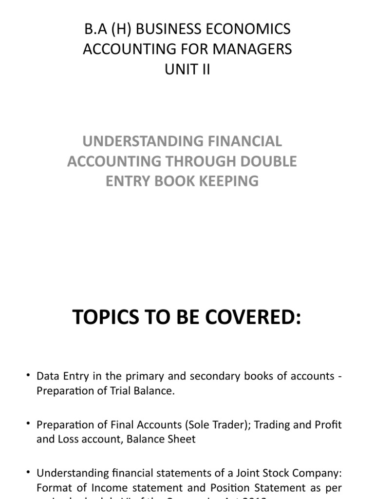 Accounting For Managers - Unit 2 | PDF | Debits And Credits | Bookkeeping