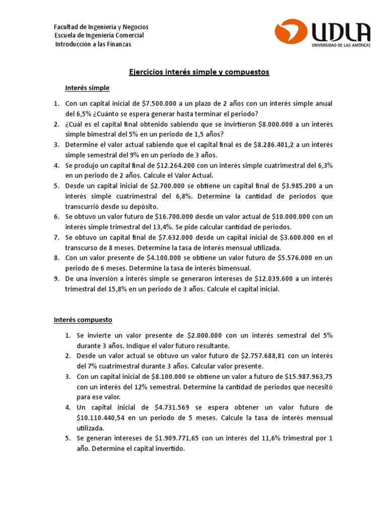 Ejercicios de Interés Simple y Compuesto | PDF | Crecimiento personal y ...