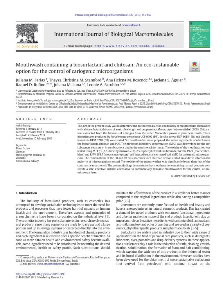 Mouthwash Containing A Biosurfactant and Chitosan PDF Physical
