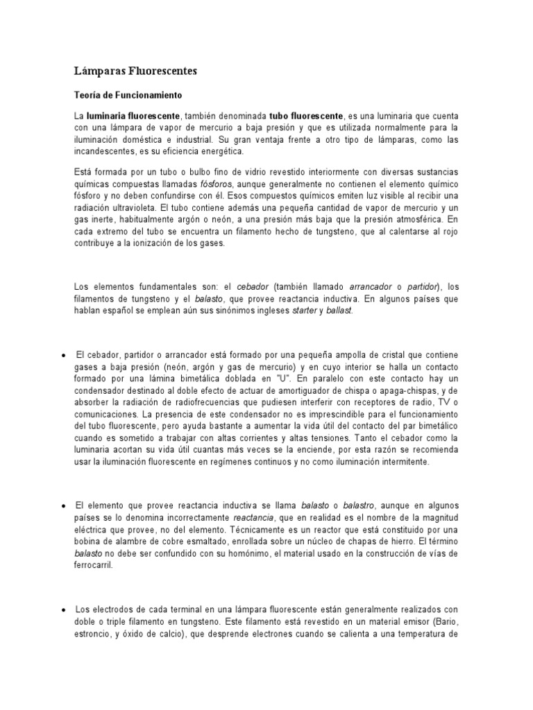 Lámparas Fluorescentes PDF Lámpara fluorescente Lámpara compacta