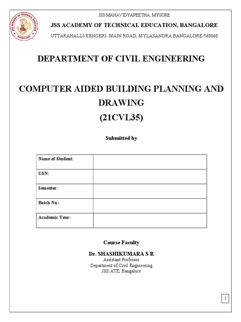 Computer Aided Building Planning and Drawing (21CVL35) Department of