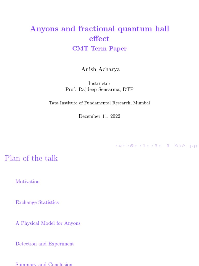 Anyons and fractional quantum hall effect PDF Quantum Field Theory