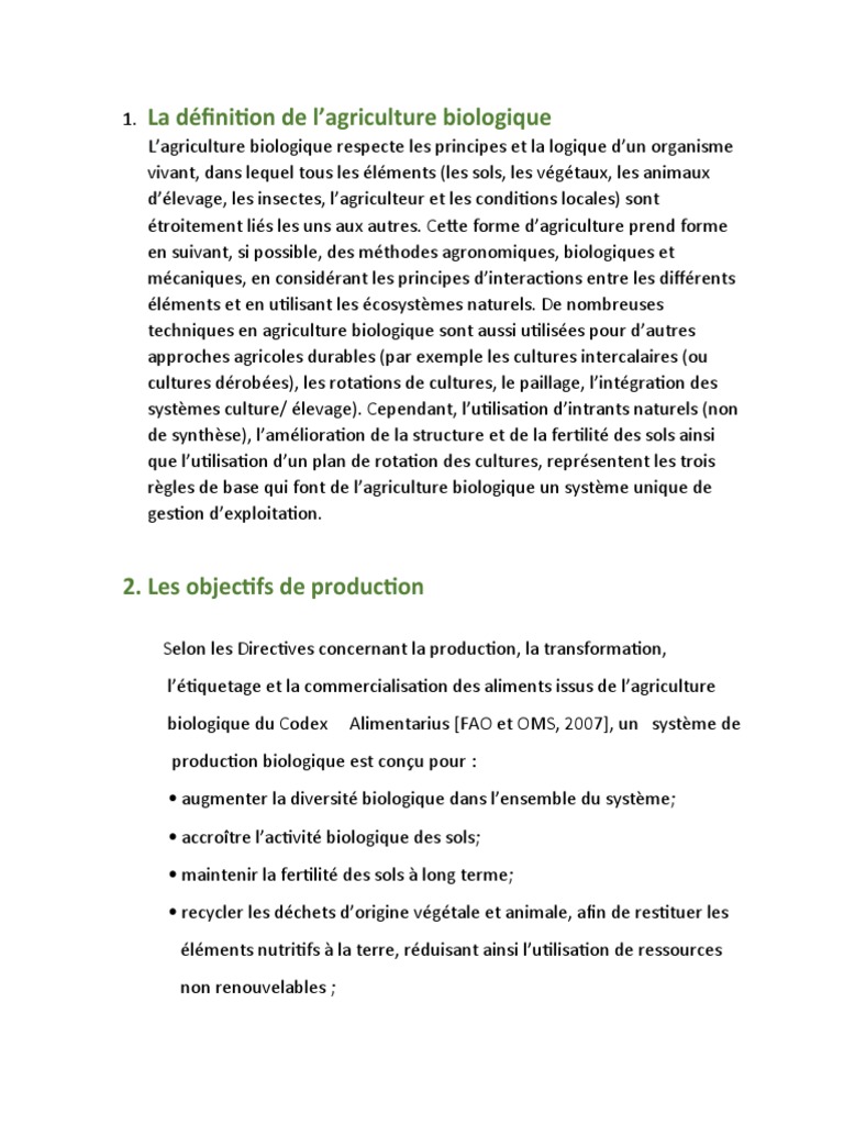 Définition et principes de l'agriculture bio | PDF | Agriculture ...