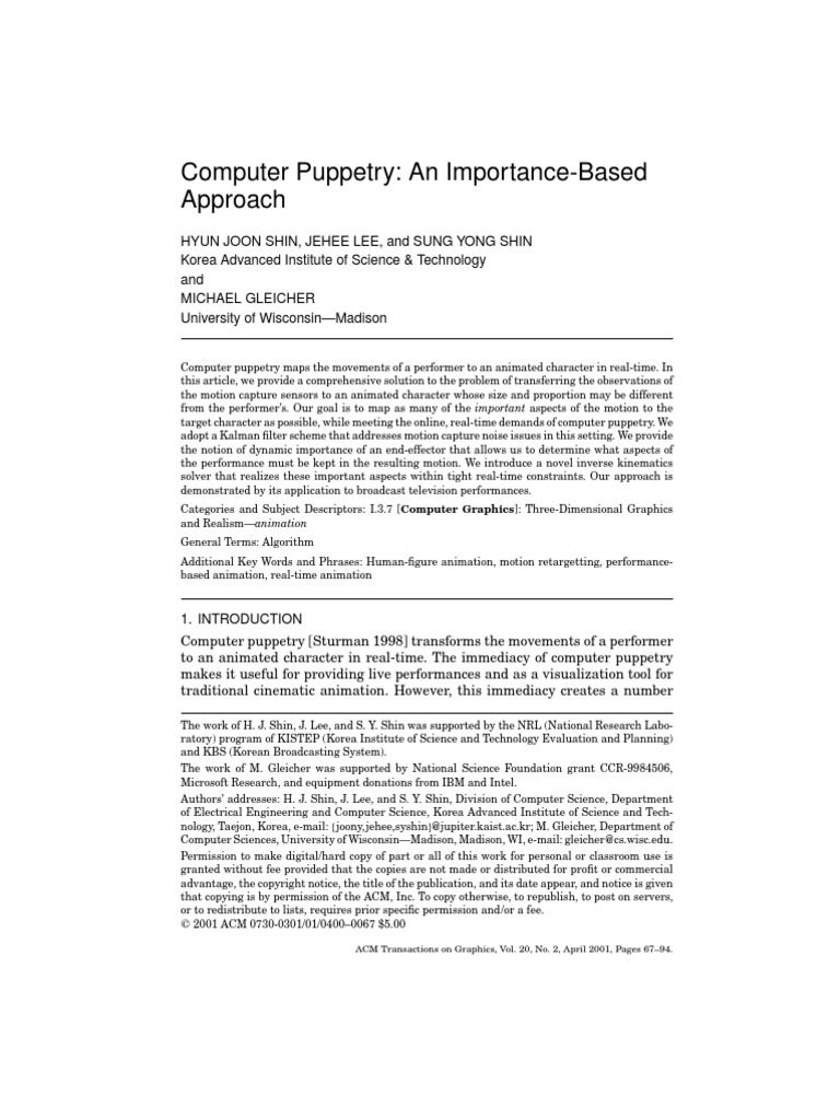 Computer Puppetry: An Importance-Based Approach | PDF | Sphere | Geometry