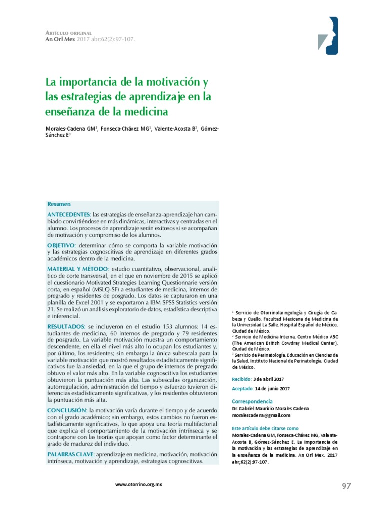 Motivación y Estrategias de Aprendizaje en Medicina | PDF | Aprendizaje ...