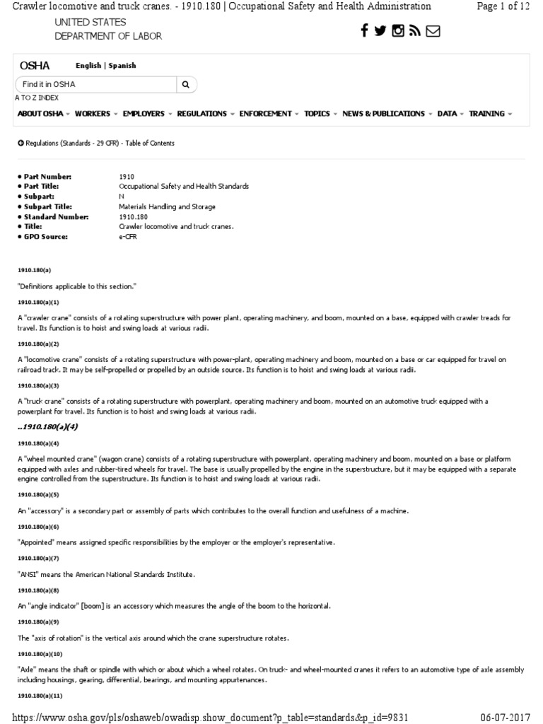 Osha 1910.180 Materials Handling and Storage PDF Crane (Machine) Axle